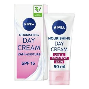 Nivea Nourishing Day Cream Moisturiser for Dry &amp; Sensitive Skin SPF15 50ml