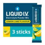 Liquid IV Hydration Multiplier Electrolyte Powder Mix Food Supplement Lemon Lime Sachets x3