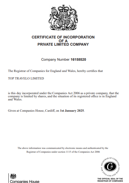 UK Certificate of Incorporation